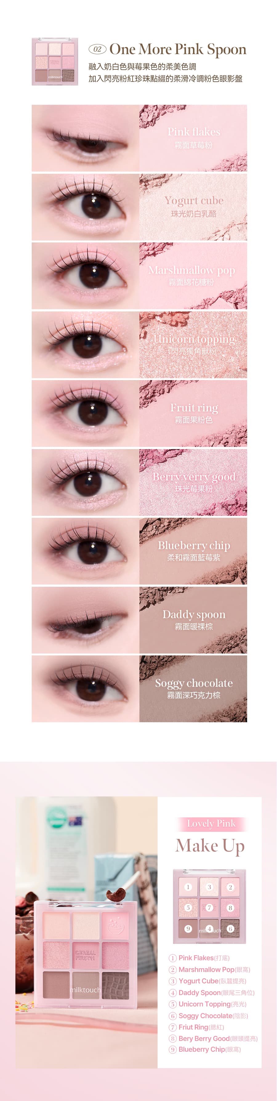 韓國Milk-touch-tone-on專屬眼影盤-shadow-palette-02-One-More-Pink-Spoon-原廠授權圖universomart宇碩協銷有限公司