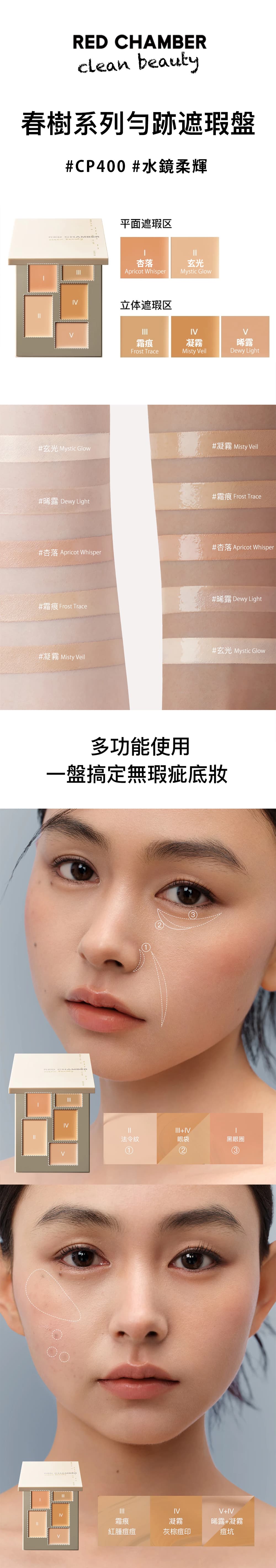 CP400-水鏡柔輝-顏色介紹-RED-CHAMBER-朱棧-春樹系列勻跡遮瑕盤-Haruki-Concealer-Palette-原廠授權圖-universomart-宇碩協銷有限公司