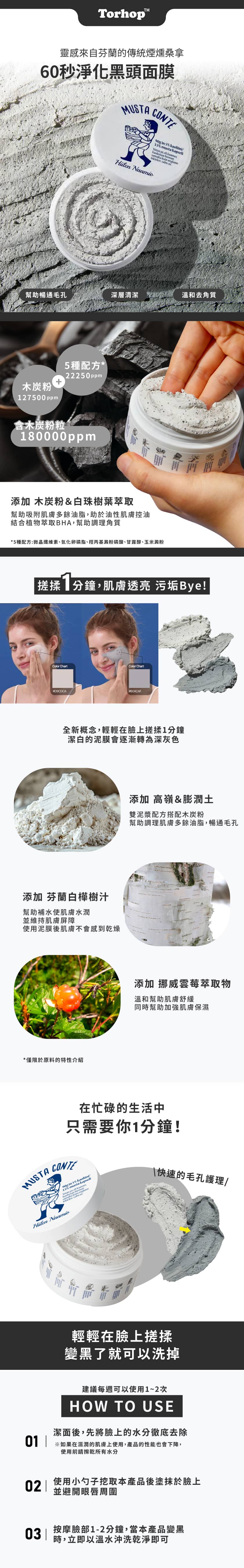 Torhop-60秒淨化毛孔去黑頭粉刺清潔面膜泥膜-Musta-Conte-Mask-with-Charcoal-Capsule-原廠授權素材universomart宇碩協銷有限公司