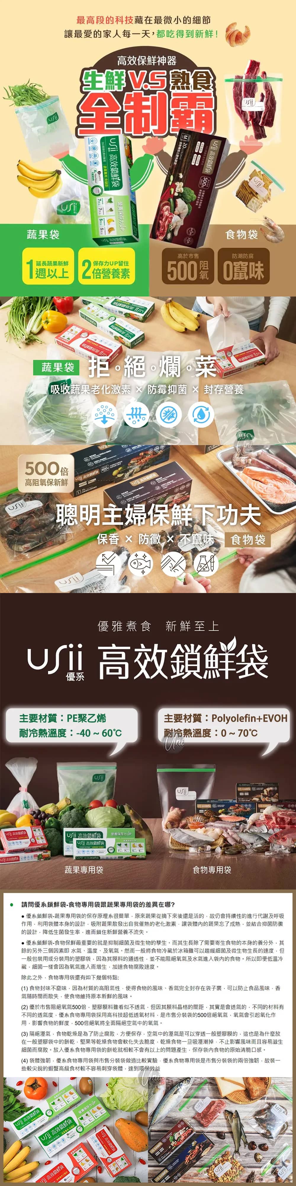 USii優系保鮮袋食物與蔬果專用比較fresh-keeping-bag-for-food-versus-for-vegetable-原廠授權素材universomart宇碩協銷有限公司